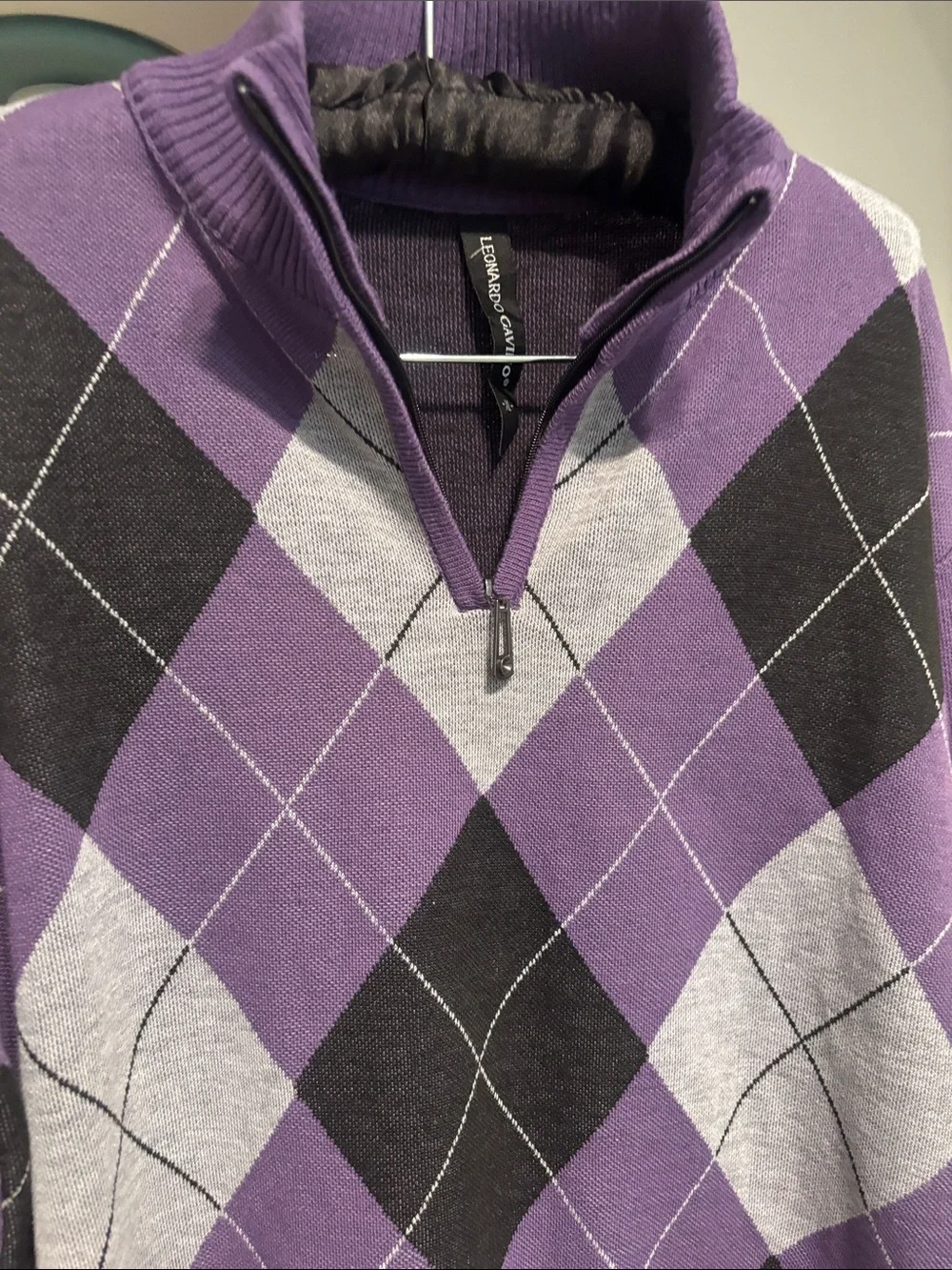 Purple Argyle Quarter-Zip Sweater